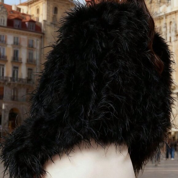 Black Casual Women's Crew Neck Coat - Picture 4 of 4